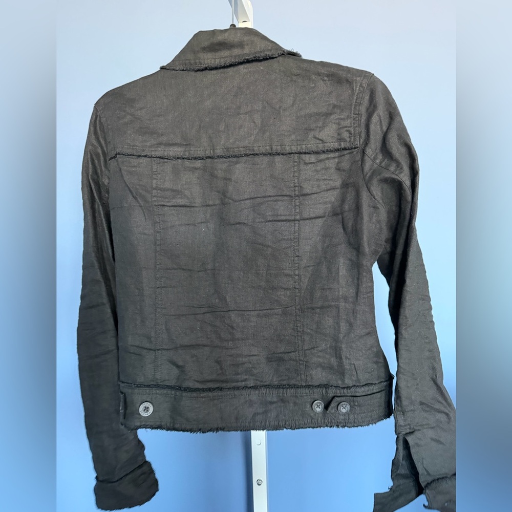 Tommy Bahama Two Palms 100% Linen Raw edge jacket.  Black Button-Front. - Picture 4 of 7